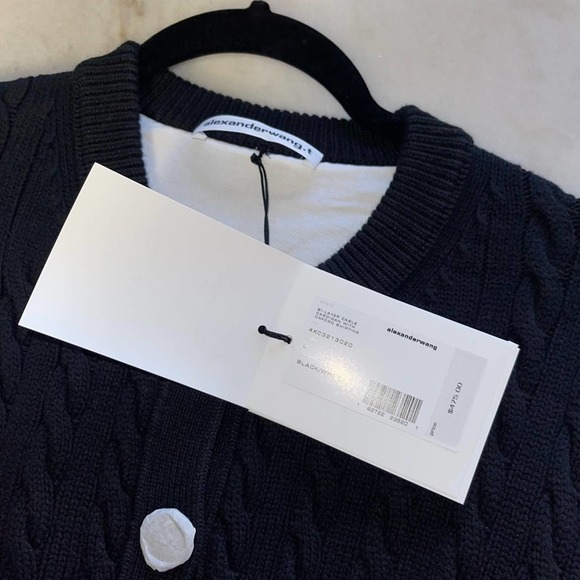 Alexander Wang Bi-Layer Cable Knit Cardigan in Black & White - Picture 13 of 14
